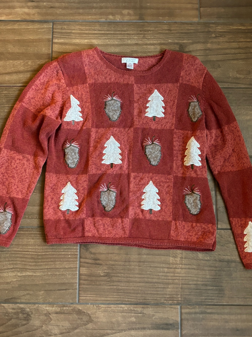 Christopher & Banks Pinecone Tree Novelty Sweater M Fall Holiday Y2K
